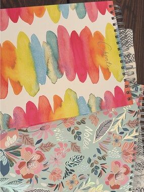 Spiral-Bound Floral & Watercolor Notebook Set - Multicolor